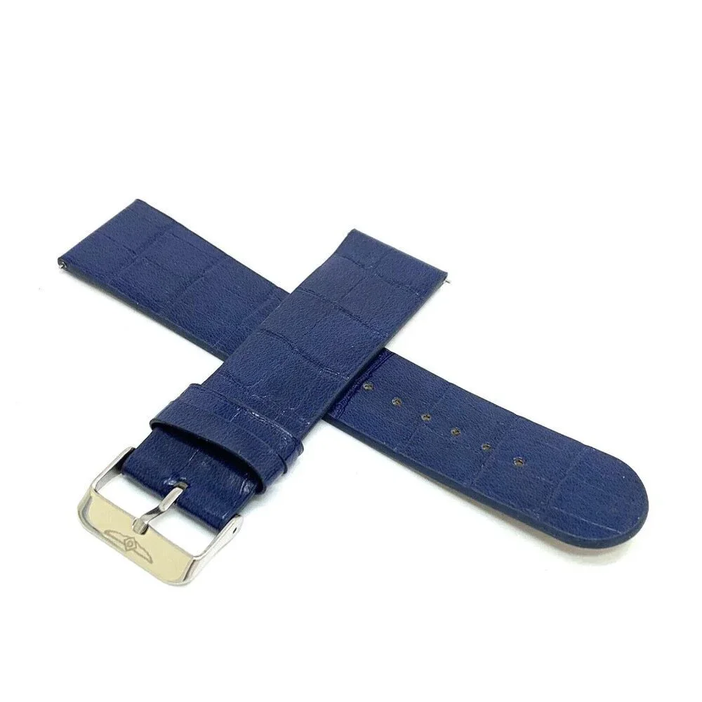 Invicta Watch Replacement Band Blue Leather 26mm Lug Silver Tone Steel C…